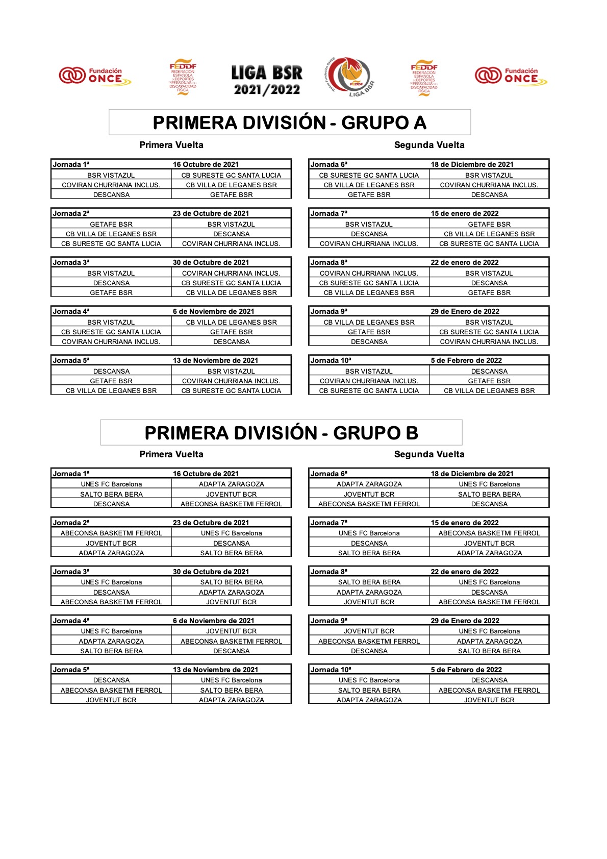 Bera - 2021-22 Fase 1, Primera División Nacional